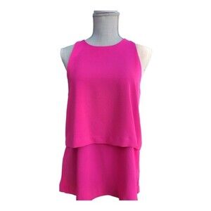 Lumière Women's Sleeveless Top Layered Shirt Slit Back Loose Hot Pink Size M